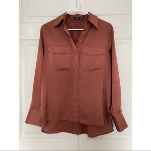Silk Brown/Rust MNG Long Sleeve Button-up Blouse!